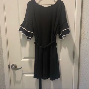 Black Dress with Bell Sleeves and Belt